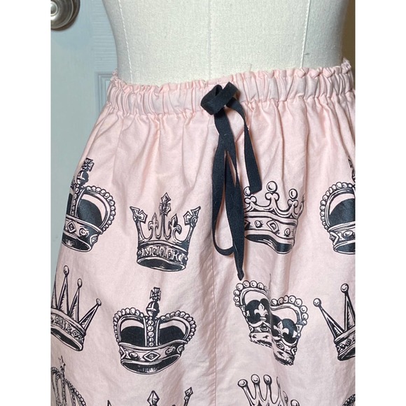Milk Pink Crown Mini Skirt Drawsting Elastic Waist PInk Black M Unique Quirky - Picture 4 of 7
